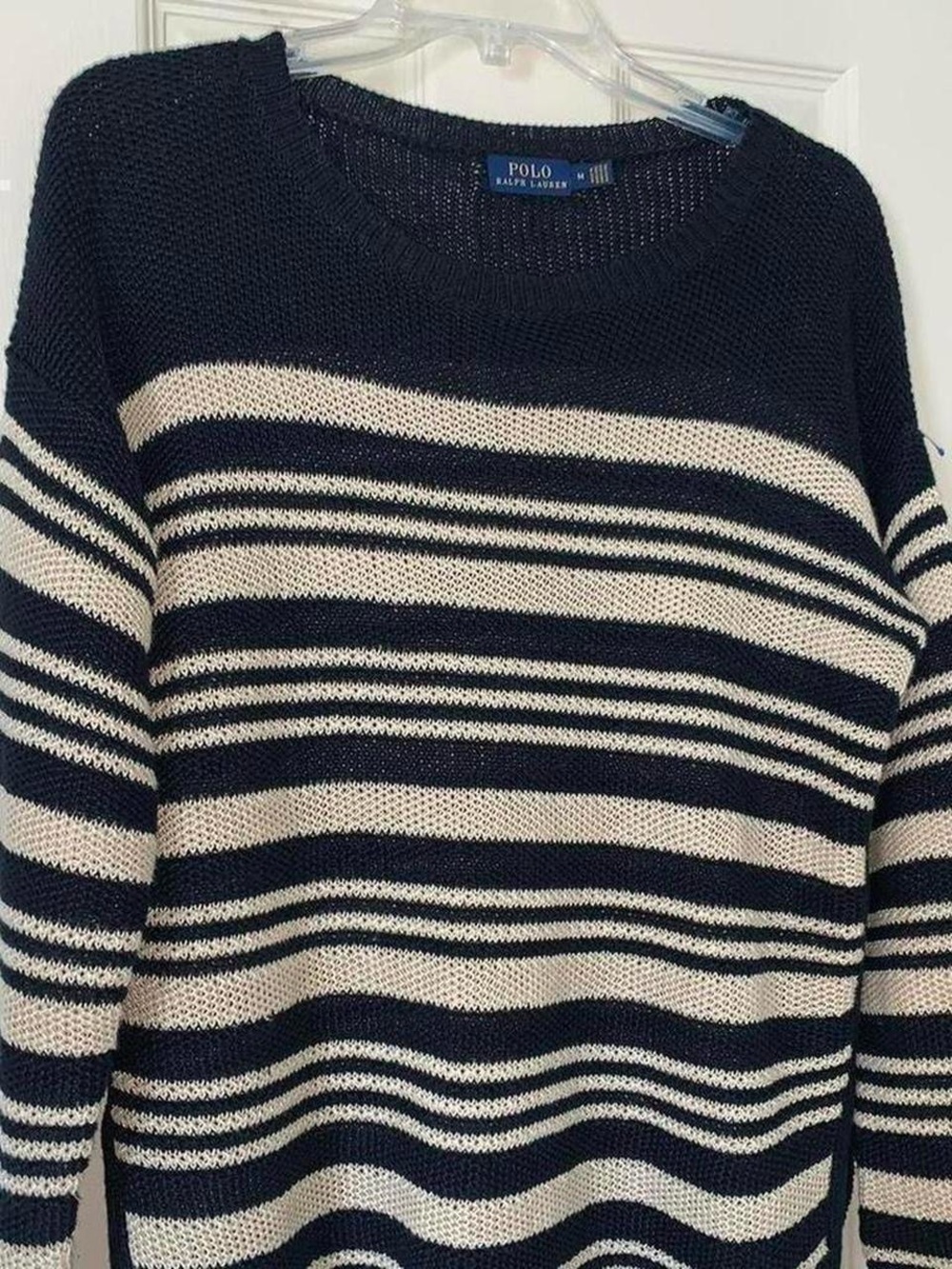 WOMENS POLO RALPH LAUREN COTTON SWEATER BLACK KHAKI MEDIUM RESORT COTTAGE PREPPY